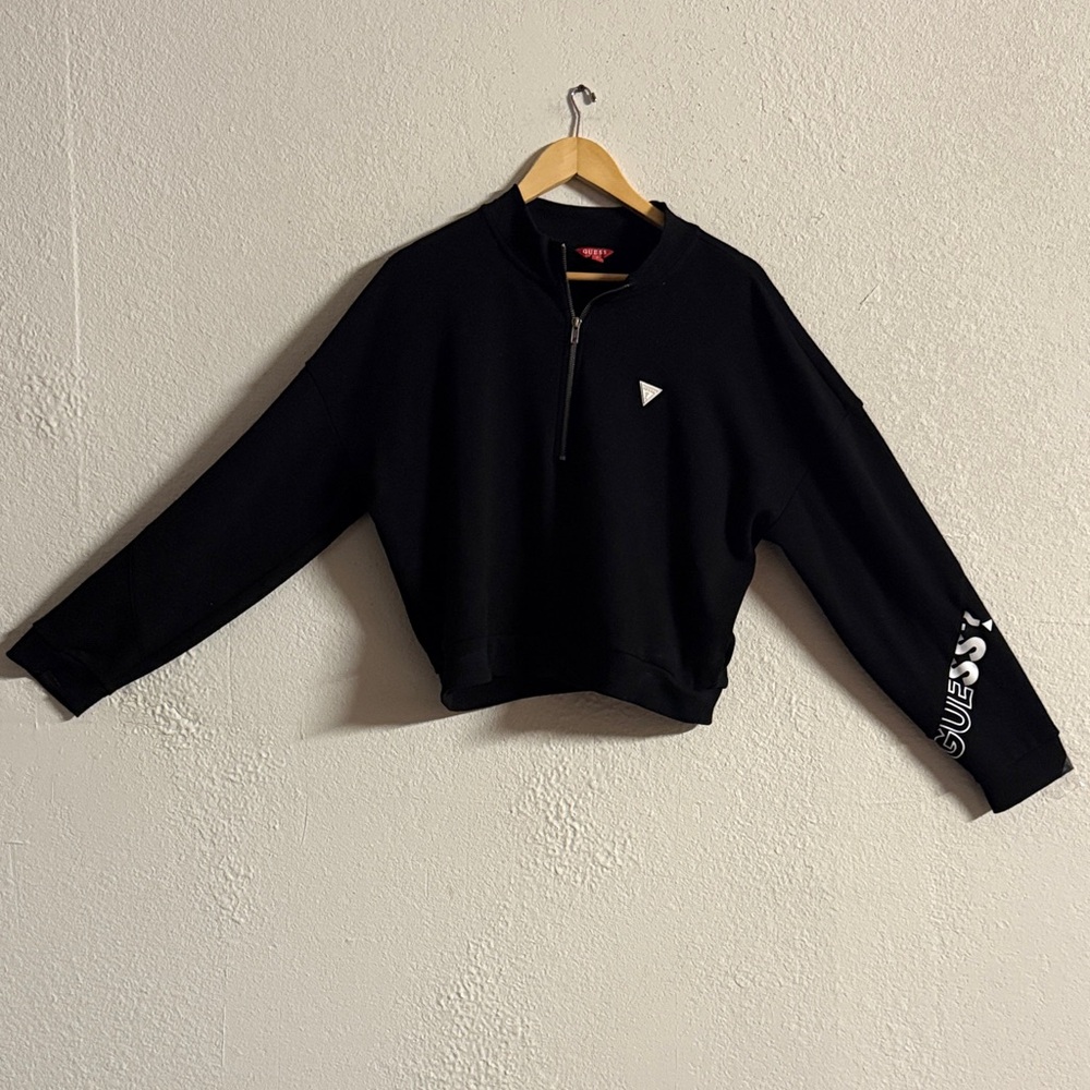Guess Black Zip-Up Cropped Top